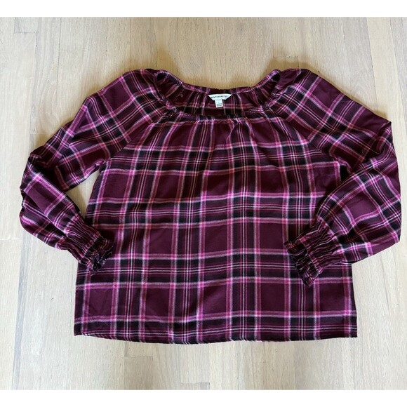 Counterparts Blouse Women’s Size Large‎ Plaid Flannel Boho Smocked Sleeve - Picture 1 of 7
